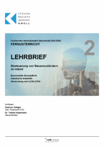 Deckblatt des Lehrbriefs Nr. 2 zum Fachberater Internationales Steuerrecht 2021/2022 – Besteuerung von Steuerausländern im Inland.