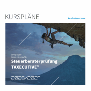 Titelbild der TAXECUTIVE®-Kurspläne 2026/2027 zur Vorbereitung auf die Steuerberaterprüfung – mit Klettermotiv als Symbol für Herausforderung und Zielstrebigkeit.
