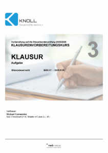 Deckblatt einer KNOLL-Klausur zum Klausurenvorbereitungskurs 2025/2026 im Fach Bilanzsteuerrecht (BiSt 01 – 2025 KVK).