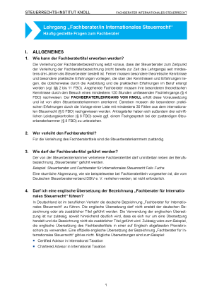 Seite 1 des Fragenkatalogs zum Lehrgang Fachberater*in Internationales Steuerrecht